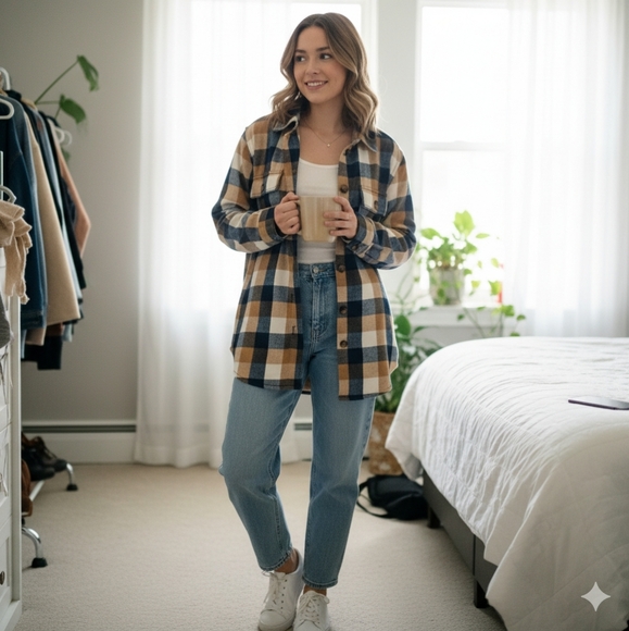 Old Navy Tops - Old Navy Women's Plaid Wool Blend Flannel Shirt Jacket Coat M NWOT side pockets